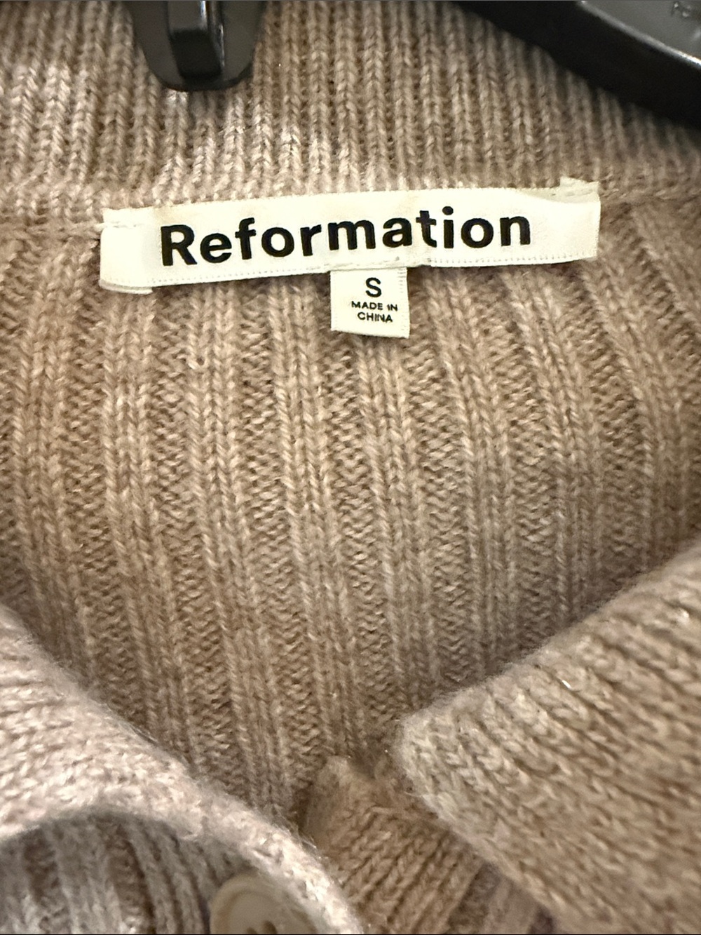 Reformation Taupe Ribbed Button-Front Cardigan - Picture 2 of 4